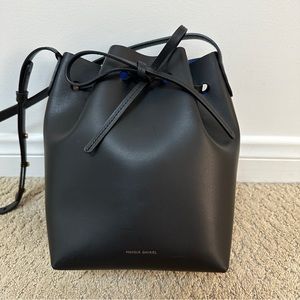 NWT Mansur Gavriel Calf Leather Crossbody Mini Bucket Bag - Black/Blue